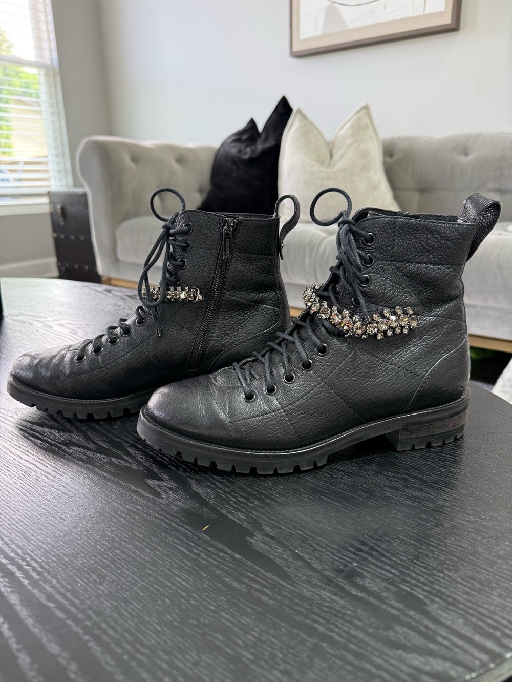 Jimmy Choo Women’s Black Ankle Combat Boots Embellished Size 38